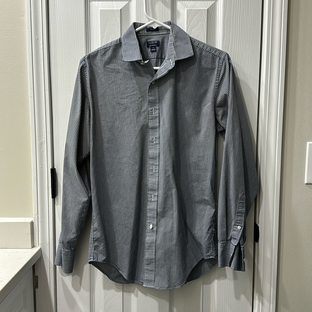 Men’s J Crew Dress Shirt Slim Small White & Blue Checkered